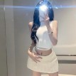 性感露背绑带毛绒上衣